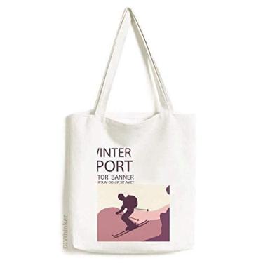 Imagem de Bolsa de lona para esportes de inverno com estampa de bastões de esqui, bolsa de compras casual