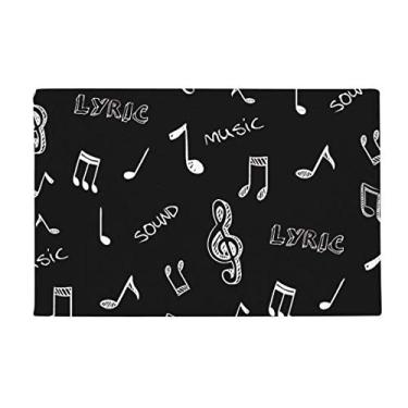 Imagem de DIYthinker White Music Lyrics and Notes Tapete preto, antiderrapante, porta de cozinha para banheiro, 40,64 x 60,96 cm