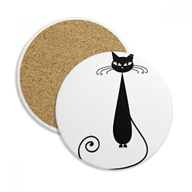 Imagem de Contorno de arte de animal preto amante de gatos Caneca porta-copos de Halloween Caneca de proteção de mesa Pedra absorvente