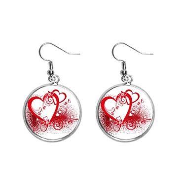Imagem de Brincos femininos pendentes de prata com corações brancos vermelhos flores Dia dos Namorados