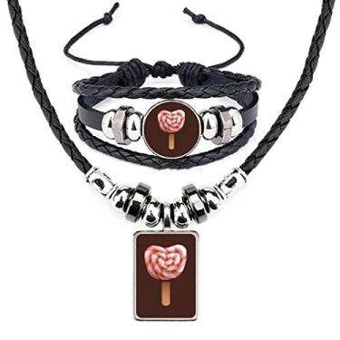 Imagem de Conjunto de joias com pulseira e colar de couro com picolés de sorvete vermelho