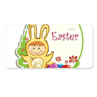 Imagem de DIYthinker Placa de licença de cultivo de ovos infantil Coelhinho amarelo Happy Easter para decoração de carro, acessório de aço inoxidável