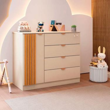 Imagem de Cômoda Infantil Ayla 1 Porta 4 Gavetas 100% Mdf Off White