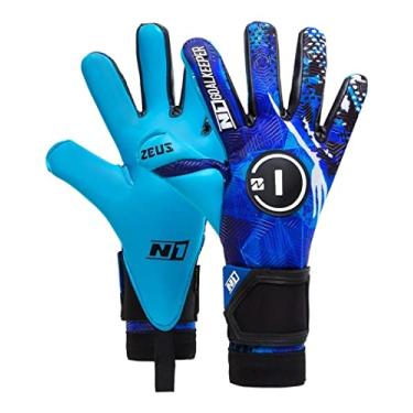 Imagem de N1 Goalkeeper gloves Zeus UGT+ Luvas de Goleiro para Adultos para Futebol Profissional Ultraleves e Ajustáveis. Em Látex Alemão com Fecho de Dupla Fita. Extrema Aderência e Antiderrapante. Azul. 10