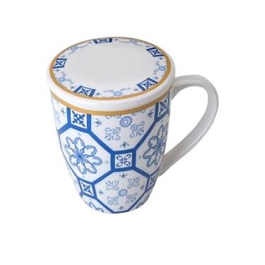 Imagem de LYOR - Caneca de Porcelana Super White com Tampa e Filtro Braga Azul/Branca 340ml