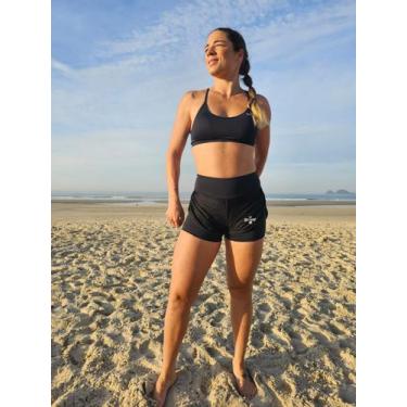 Imagem de Conjunto Beach Tennis Top + Short Duplo  Preto Praia Academia Fitness 