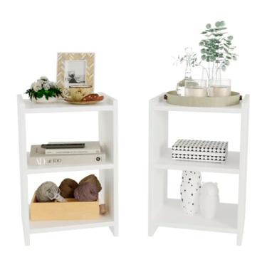 Imagem de Kit 2 Mesa de Cabeceira Nicho Quarto Casal Decoração Retro América Branco