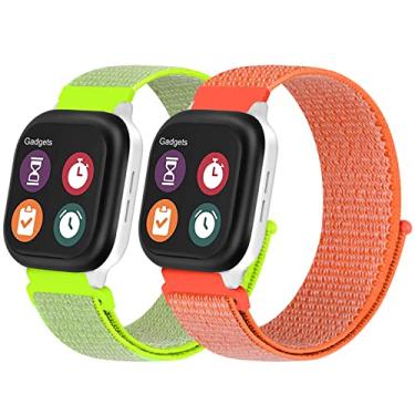 Imagem de MHunter Pacote com 2 pulseiras de relógio infantis de substituição compatíveis com Gizmo Watch 20 mm, pulseira esportiva de nylon, compatível com Verizon Gizmo Watch 2 / Gizmo Watch 1 laranja/amarela,