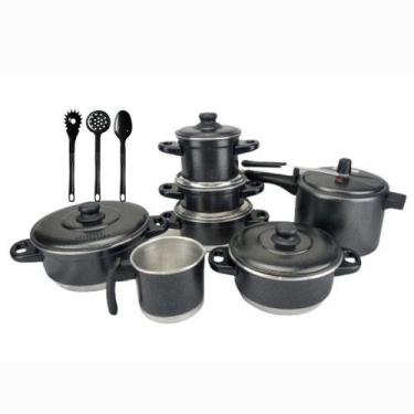 Imagem de Jogo De Panelas Preto Com 11 Peças Panela De Pressão 4.5l - Multi Alum