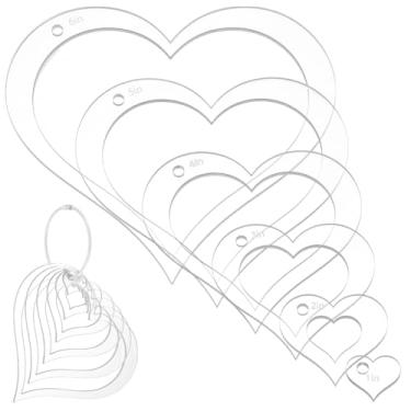 Imagem de NBEADS Conjunto de 6 peças de modelos de estofamento de acrílico com anéis articulados, modelo de régua de corte, guias de costura de coração transparentes, 2,5 x 2 cm a 15 x 13,5 cm para marcação de