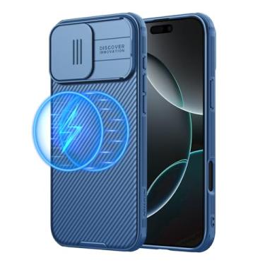 Imagem de Nillkin Capa Magnética Para Iphone 16 Pro, Deslizante Câmera Atualizada, Compatível Com Magsafe, Protetora Fina À Prova De Choque Celular, 6,3", Azul