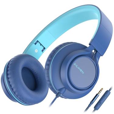 Imagem de Fones de ouvido AILIHEN C8 Supra-auriculares, com microfone e controle de volume, com fio de 3,5 mm para meninos, meninas, smartphones, Chromebook, laptop, tablets, viagens de avião (índigo)