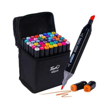 Imagem de Kit 48 Canetas Marcadoras Touch Dupla Ponta à Base de Álcool Cores Vibrantes, Secagem Rápida, Ideal para Desenho, Ilustração e Lettering com Estojo Organizador