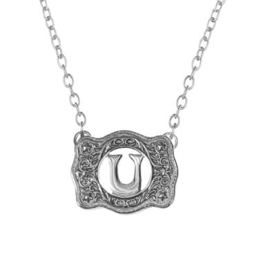 Imagem de SENFAI Colar com fivela de cinto, estilo ocidental, pingente de letra inicial, design decorativo com fivela de cinto, Small, Latão, Sem Pedra Preciosa