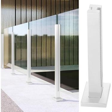 Imagem de Postes De Corrimão De Vidro Quadrado Com Balaustrada De Metal, Colunas De Grampo De Corrimão De Vidro Branco Com Fendas De Torneira E Base Robusta, Pilares, White - Mid Post, H-65cm/25.6