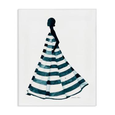 Imagem de Stupell Industries Design de arte de parede em tela vestido listrado de menina de azul por Simone Elum, 76 x 61