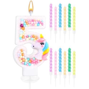 Imagem de Swooflia Vela de aniversário número 5 para bolo – velas a granel para meninas de 5 anos, lindas decorações de festa brancas