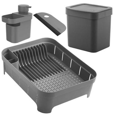 Imagem de Kit Escorredor De Louça Dispenser Rodinho Pia Lixeira - Ou