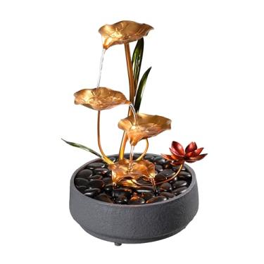 Imagem de Haobos Fonte de mesa interna requintada para mesa de meditação fonte de água decorativa Zen, fonte de mesa de lótus de 4 camadas, decoração de casa/escritório, presente de inauguração de casa para mãe