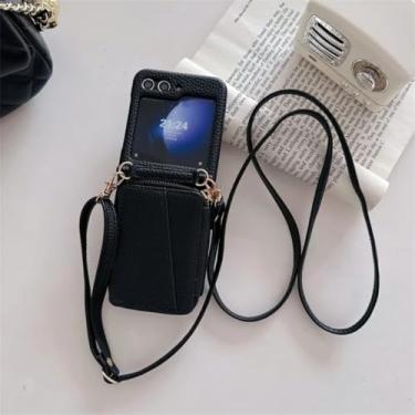 Imagem de Capa para Galaxy Z Flip6, carteira transversal com zíper e porta-cartões, capa de couro (para Galaxy Z Flip6/preto)