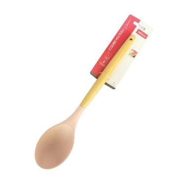 Imagem de Colher de Arroz Multiuso de Silicone Rosa Cabo Madeira 31cm