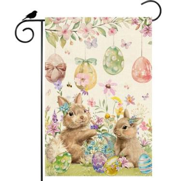 Imagem de ZAEW Aquarela lindos ovos de coelho flores silvestres coelhos bandeira de jardim de páscoa 30,5 x 45,7 cm dupla face pequena bandeira de quintal exterior decoração de festa de feriado