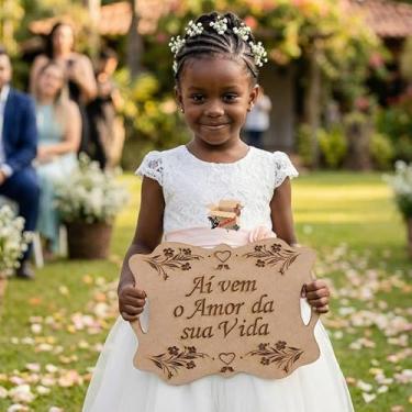 Imagem de Plaquinha Placa Casamento Lá Vem A Noiva MDF Personalizada Frases Entrada Noiva Pajem Daminha (Lá vem a noiva, MDF Cru) (Ai vem o amor da sua vida, MDF Cru)
