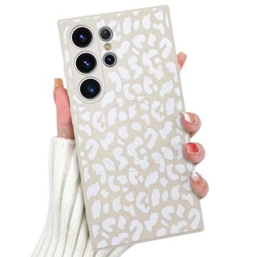 Imagem de OOK Capa magnética para Samsung Galaxy S24 Ultra, estampa fofa de leopardo branco de silicone [compatível com MagSafe] Capa de telefone fina à prova de choque com estampa de chita para celular de 17.3