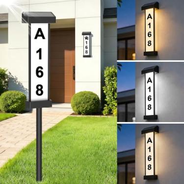 Imagem de Lacasa Placa de endereço solar, números de casa iluminados de dupla face para o exterior, placa de endereço iluminada por LED à prova d'água com estacas, 3 modos de cor, montado na parede ou no chão