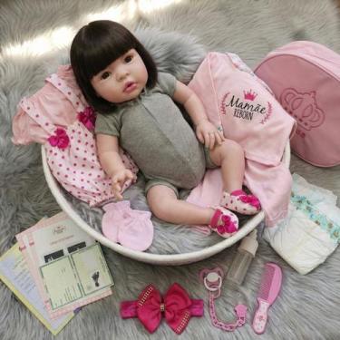 Imagem de Boneca Bebê Mamãe Reborn CorpoTecido Chora Realista 30 Itens