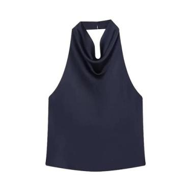 Imagem de Camisola Feminina De Cetim Com Decote Halter E Costas Nuas, Top De Ver