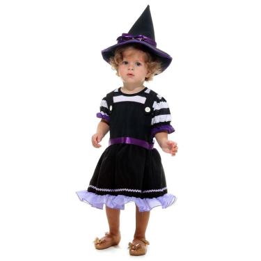 Imagem de Fantasia de Halloween Bebê Menina Vestido de Bruxa c/ Chapéu