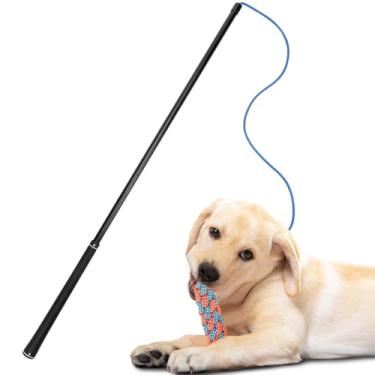Imagem de GW Gwongvvei Flirt Pole Dogs Brinquedos interativos para cães grandes, médios e pequenos para perseguir, cabo de guerra, brinquedos para mastigar cães com molas para exercícios ao ar livre e