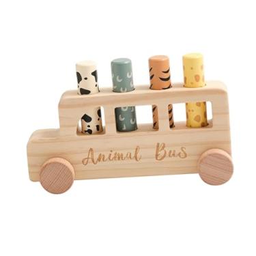 Imagem de YIJU Brinquedos -up de madeira, jogo educativo, ornamento de desenvolvimento, figuras de ônibus de animais, brinquedos de aprendizagem precoce para