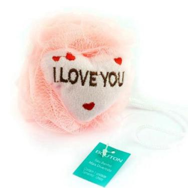 Imagem de Esponja de Banho Bouton Carinhas Coração com Corda Nylon Rosa