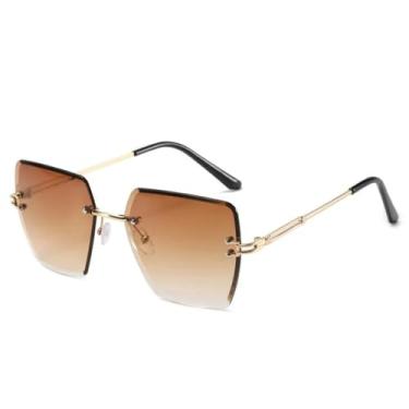 Imagem de Óculos de sol sem aro e gradiente, óculos de sol femininos sem armação, tons de azul claro, chá, 142 mm