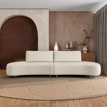 Imagem de Sofá Bipartido Sala de Estar Jamaica 260cm Curvo Pés Alumínio Bouclê Bege Claro G52 - Gran Belo