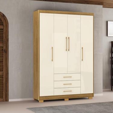 Imagem de Guarda Roupa Solteiro Linna 150cm 4 Portas de Bater 3 Gavetas Nature/OffWhite G98 - Gran Belo