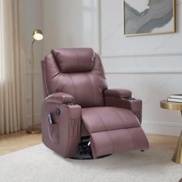 Imagem de Poltrona do Papai Reclinável Manual Vector Base Giratória Massagem Aquecimento e Porta Copos PU Marrom Chocolate G94 - Gran Belo