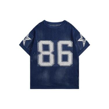 Imagem de Camisa masculina Verdusa, camisa de crochê, manga curta, azul