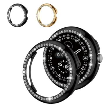 Imagem de Pacote com 2 capas de diamante brilhantes para Google Pixel Watch 4 protetor de tela feminino de 41 mm, proteção total de strass com glitter para Google Pixel Watch 4 41 mm acessórios de capa