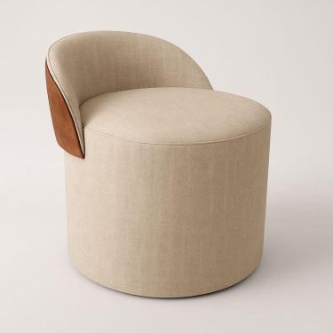 Imagem de Puff Encosto Corino Linho Orgânico Sala Redondo Quarto Banco Bege