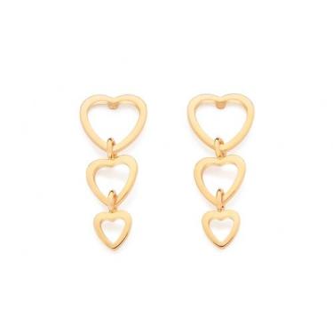 Imagem de Brinco Pendulo Com 6 Coracoes Vazados Rommanel 527541 Cor:Dourado, Dou