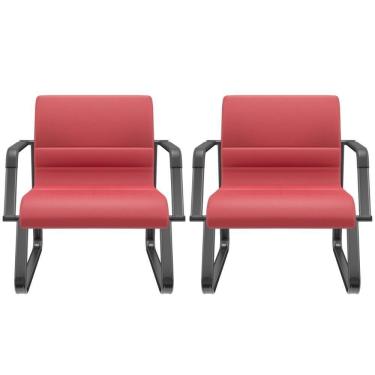 Imagem de Kit 02 Cadeiras De Escritório Recepção Fixa Pés Preto Lev P03 Vinil Vermelho - Lyam Decor