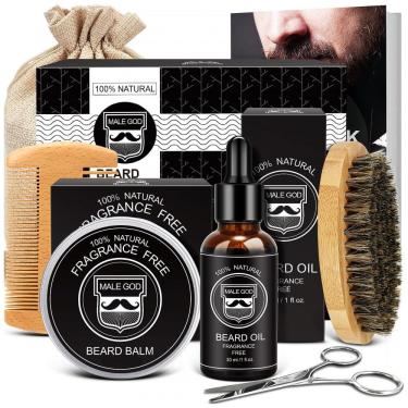 Imagem de Kit para Barba Profissional Portátil com Cera e Pente, 6 Itens, MALE GOD, Preto