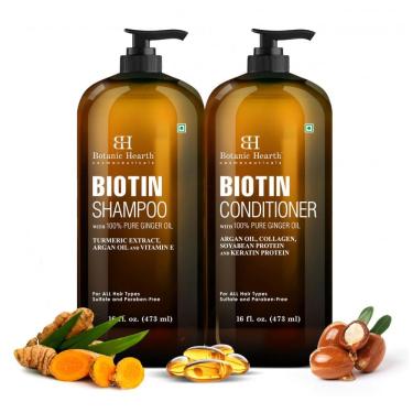 Imagem de Shampoo e Condicionador de Biotina Óleo de Gengibre e Queratina para Queda 473ml, BOTANIC HEARTH, Marrom Escuro