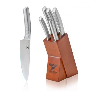 Imagem de Conjunto de Facas em Aço Inoxidável com Bloco de Bancada, 6 Peças, MOSS STONE, Prateado