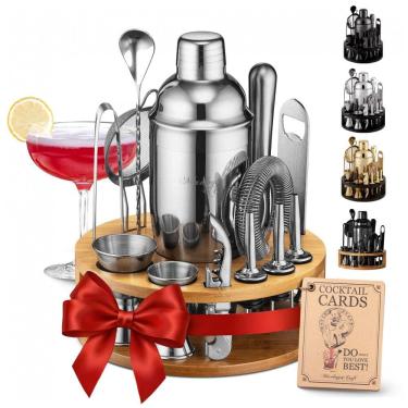 Imagem de Kit Bn Profissional Mixology Craft 15 Peças em Aço Inoxidável com Suporte de Madeira, C...
