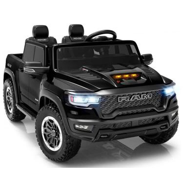 Imagem de Carro Elétrico Infantil RAM 1500 24V Preto 2 Lugares com Controle Remoto, Bluetooth, Luzes LED, Baú e Cinto de Segurança