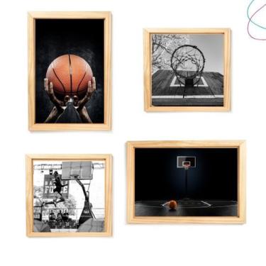 Imagem de Kit com 4 Quadros Decorativos Basquete Esporte - Creative Cat, Pinus